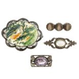 A selection of silver and white metal gem-set jewellery. To include a brooch of oval outline, set