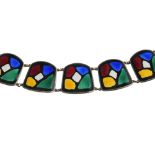 KARL A RASMUSSEN - a Norwegian enamel bracelet. Designed as five roughly square shape panels each in