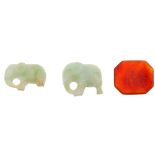 A selection of mainly loose gems. To include two carved jade elephants, an oval-shape nephrite