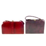 Two vintage handbags. First hinged framed red lizard skin Mappin & Webb bag, with clip fastening