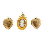 A selection of 9ct back and front lockets. Of oval, circular and heart-shape outlines, all with