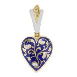 A late Victorian enamel and diamond heart-shape memorial pendant. The heart-shape pendant with