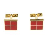 LOUIS VUITTON - a pair of cufflinks with taiga leather case. Gold-tone square cufflinks, designed