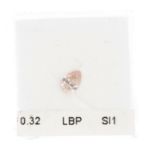 A pear-shape 'coloured' diamond, weighing 0.32ct. Accompanied by report number 2141356712, dated 3rd