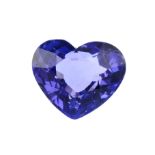 A heart-shape tanzanite, weighing 4.05cts. Tanzanite bluish purple, fairly well saturated, with fair