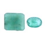 A selection of vari-shape emeralds, to include a rectangular-shape weighing 0.63ct, together further