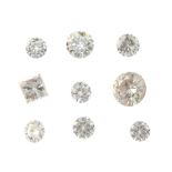 A selection of synthetic moissanites, to include circular and square-shapes. Total weight 5.38cts.