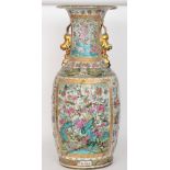 A 19th Century Chinese Canton enamel floor vase of baluster form with collar neck decorated with