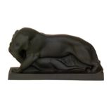 A contemporary Wedgwood black basalt model of a tiger and a buck,