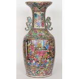 A 19th Century Chinese Canton enamel floor vase of baluster form with collar neck decorated with