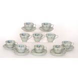 A set of ten Eric Ravilious for Wedgwood Travel pattern tea cups and saucers,