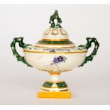 An early 20th Century Royal Worcester twin handled pot pourri in the Aesthetic style,
