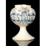 An 18th Century Delft wet drug jar, probably London, painted with the inscription: O:VIRIDE: on a