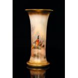 A Royal Worcester trumpet vase hand painted by James Stinton,