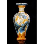 A large Mark V Marshall Royal Doulton baluster vase with flared rim decorated with jewelled and