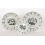 Three Eric Ravilious for Wedgwood Travel pattern graduated plates comprising a 10in dinner plate