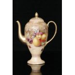 A large coffee pot painted in the round by former Royal Worcester artist Paul English with hand