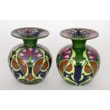 A pair of late Foley Shelley Intarsio vases each of ovoid form with a flared collar neck and