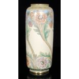 A 1930s Japanese cylindrical vase decorated with wrythen floral sprays of large flower heads