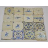 Fifteen 19th Century 5" plastic clay tiles in the Delft style to include three with Tudor figures