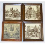 Three Minton 6" oak framed dust pressed tiles by L.