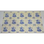 A set of fifteen Pilkington's 6" dust pressed tiles each decorated with a galleon in full sail with