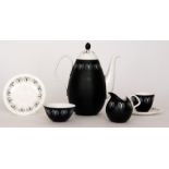 A 1950s Foley China Domino pattern teaset designed by Hazel Thumpston, comprising teapot, milk jug,