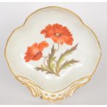 A late 18th to early 19th Century Derby porcelain dish of shell form decorated with a Wild Poppy,