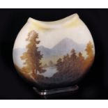 Emille Galle - A large cameo glass case of moon flask form raised to a rounded rectangular foot,