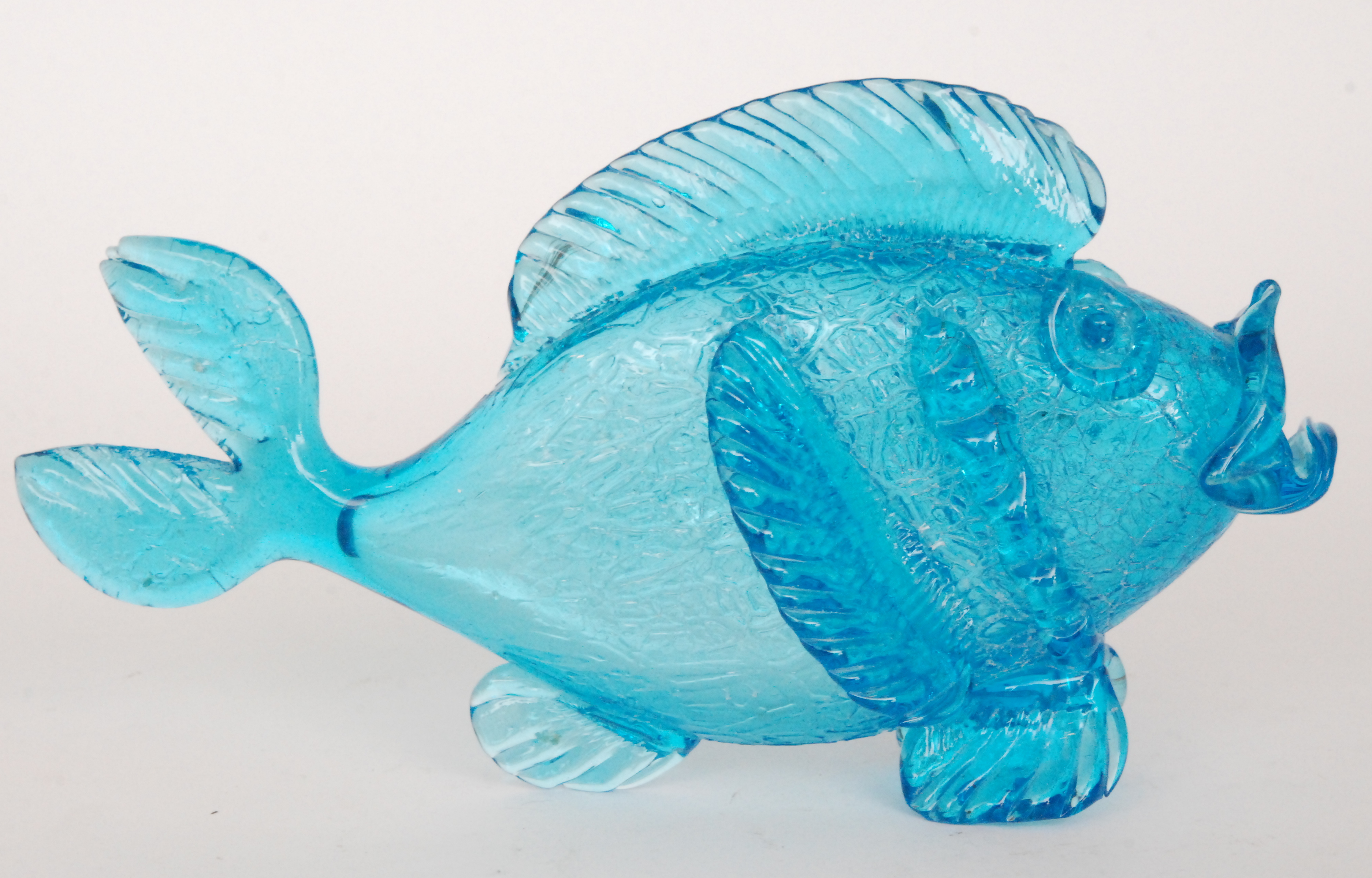 John Walsh Walsh - A large 1930s crackle glass figure of a stylised fish with applied crimped trim