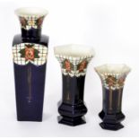 Frederick Rhead - Wood & Sons - Three Trellis pattern vases of varying form,