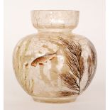 Moser - A late 19th Century crackle glass vase of spherical form with collar neck,