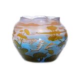 Loetz - A large iridescent glass fish bowl of ovoid form with a wave rim,