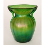 Loetz - A Crete glass vase of compressed shouldered ovoid form with flared collar neck,