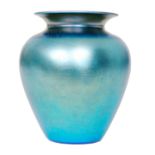 Steuben - A large early 20th Century blue Aurene glass vase of shouldered ovoid form with flared