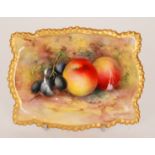 A Royal Worcester Fallen Fruit rectangular pin dish decorated by Townsend with hand painted apples