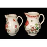 Two late 18th to early 19th Century famille rose sparrow beak jugs each decorated with hand painted