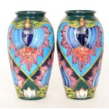 A pair of Moorcroft Pottery vases decorated in the Saadian pattern, designed by Shirley Hayes,