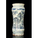 A late 17th Century maiolica albarello, possibly Savona,