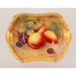 A Royal Worcester Fallen Fruit rectangular pin dish decorated by Moseley with hand painted pears