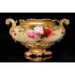 A Royal Worcester twin handled footed jardiniere, shape 1459 decorated by A.