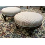 A pair of Victorian mahogany framed foot stools of circular form,