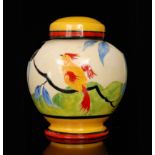 A tribute ginger jar and cover after the Clarice Cliff Applique Bird of Paradise,