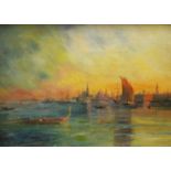 ENGLISH SCHOOL (MID 20TH CENTURY) - Venetian view at sunset, oil on canvas, framed,