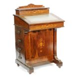 A Victorian marquetry inlaid rosewood Davenport desk,