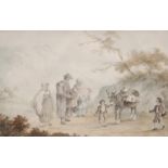 ENGLISH SCHOOL (EARLY 19TH CENTURY) - Travellers on a path, watercolour, framed,