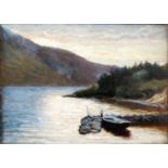 ENGLISH SCHOOL (LATE 19TH CENTURY) - A lake scene at sunset, gouache on board,