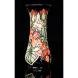 A Moorcroft Pottery Palmate pattern vase of slender waisted form, designed by Shirley Hayes,