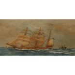 WILLIAM FREDERICK MITCHELL (CIRCA 1845-1914) - 'Three master - outward bound', watercolour,