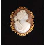 A 9ct mounted oval cameo brooch depicting the Greek god Pothos in profile with lyre,